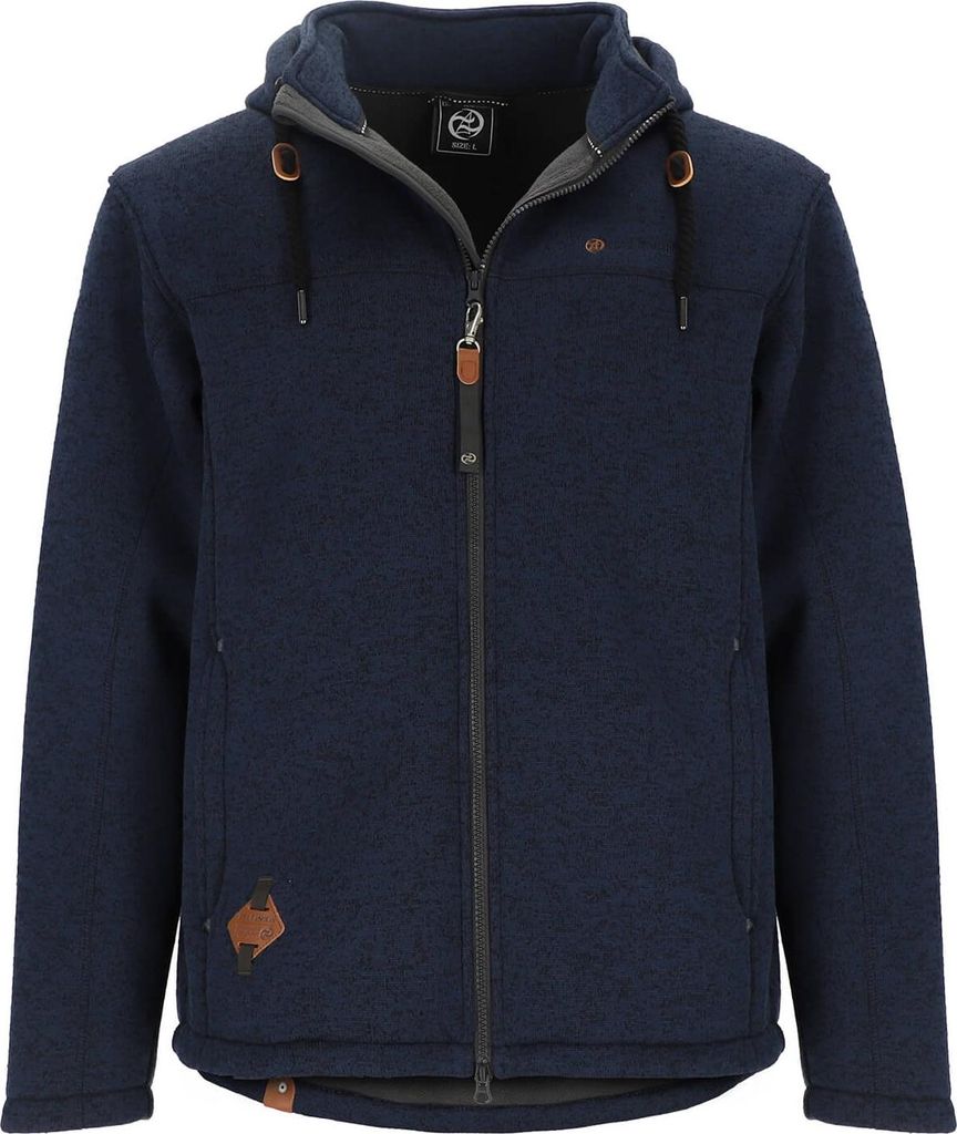 Dry Fashion Herren Wollfleece-Jacke Helgoland mit Kapuze - Windabweisende Fleecejacke in sportiver Form in Navy Melange Größe 6XL