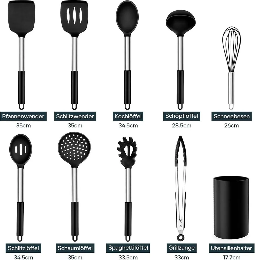 Set Regalo 10 Utensili Cucina Silicone Nero - Elegante e Funzionale - 2