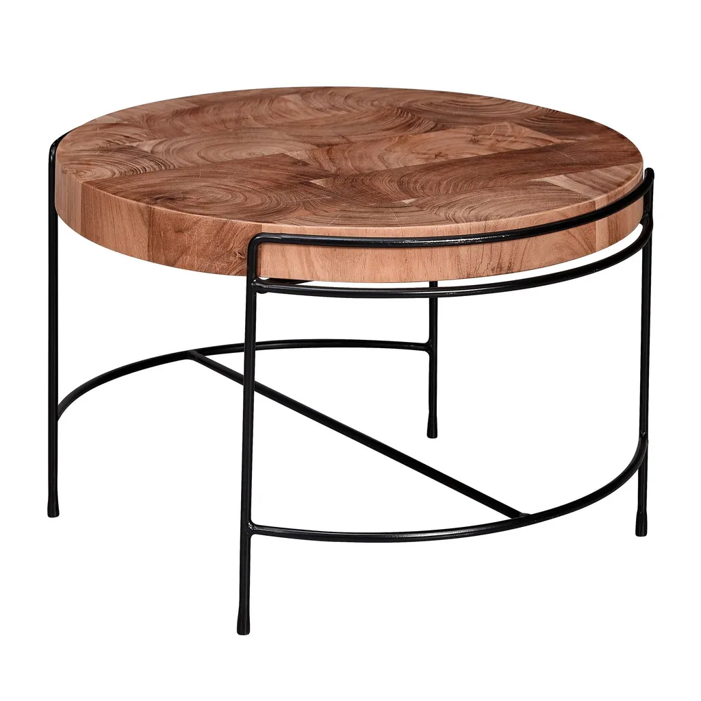 Table Basse Artisanale en Acacia 62 cm - Style Industriel Fait Main