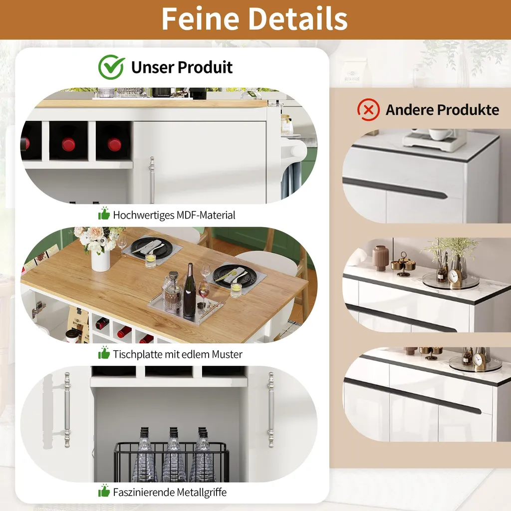 Chariot de Cuisine Mobile Meuble Buffet avec Plan de Travail Extensible - 16
