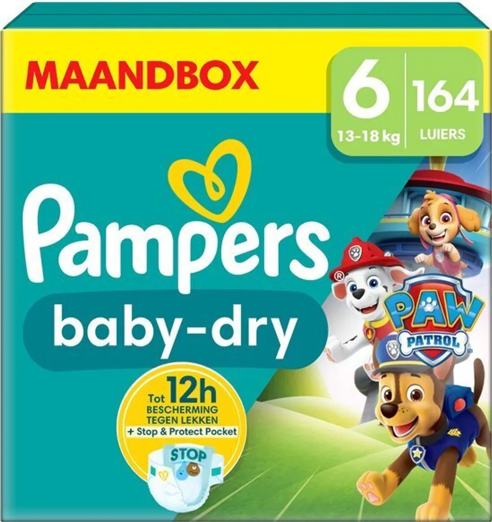 Pampers Taille 6 Baby-Dry 164 Couches pour des Nuits Paisibles 13-18 kg