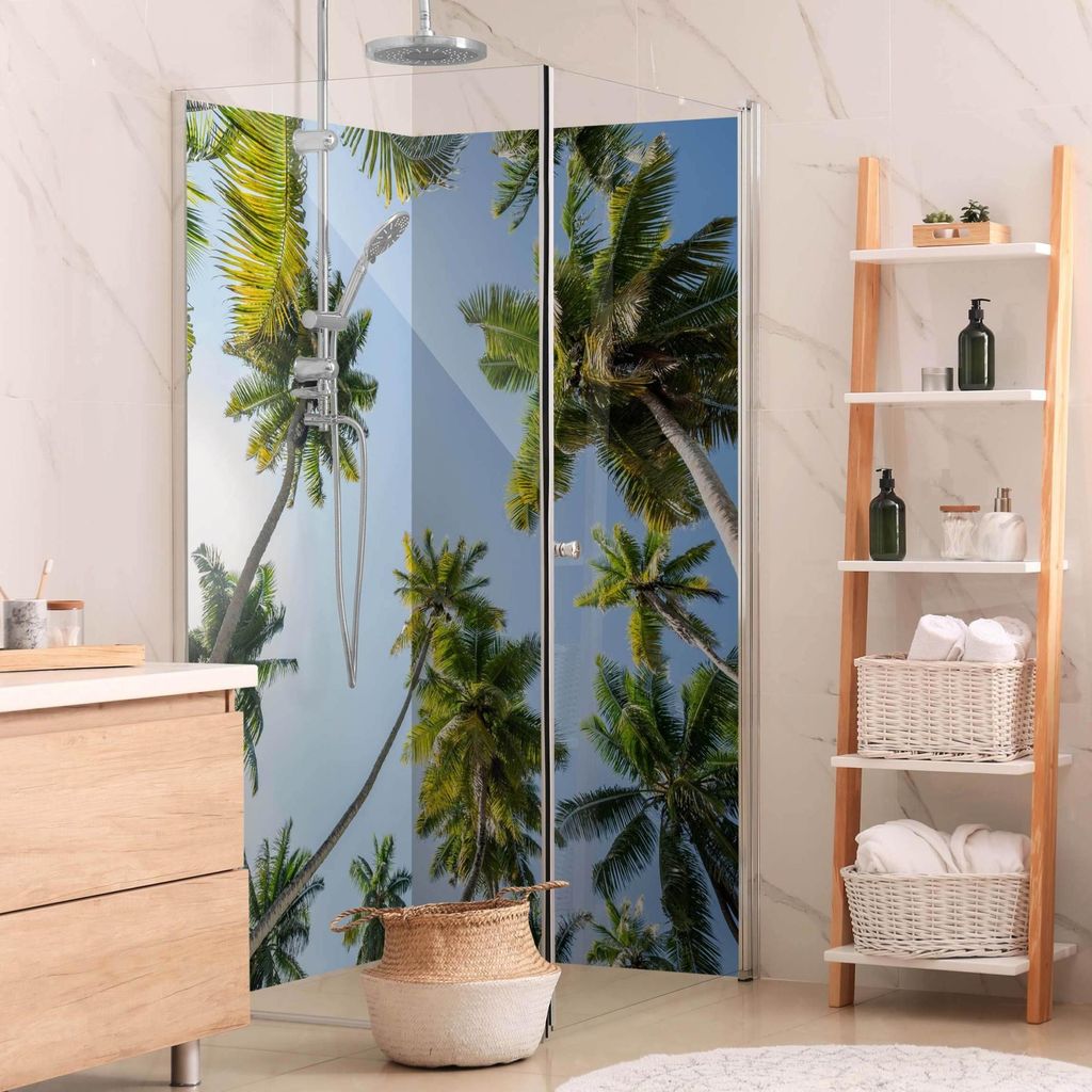 Duschrückwand Natur selbstklebend - 0.35 mm Wandpaneel wasserfest Palme grün Motiv Badrückwand fugenlos Smart matt 80x210 cm