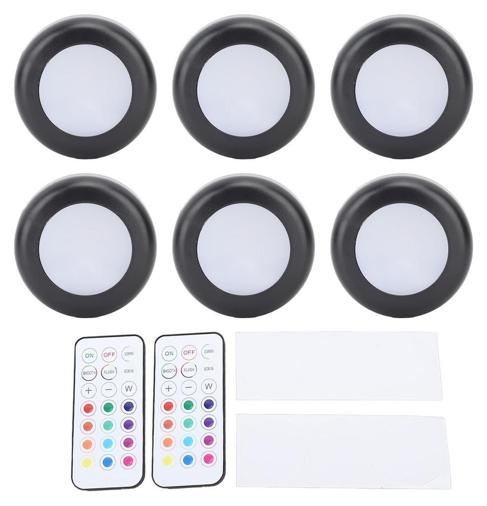 LED-Puck-Lichter mit RGB-Fernbedienung, dimmbar, Timer-Funktion, batteriebetrieben, Unterschrankleuchte für Schrank