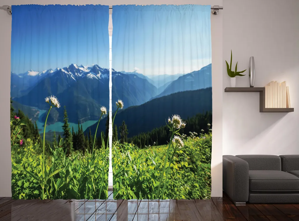 Rideau de Salon Décoratif Paysage Nature Vert pour Ambiance Zen