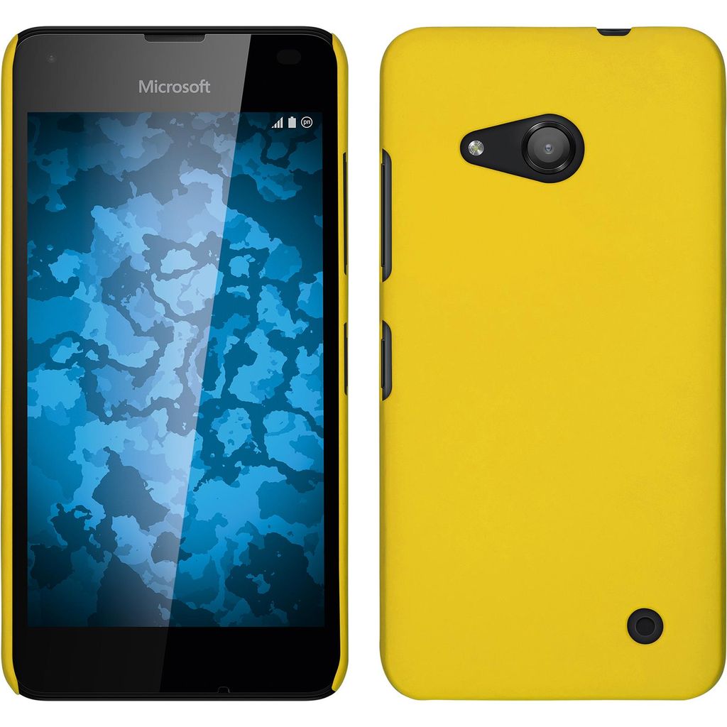 PhoneNatic Case kompatibel mit Microsoft Lumia 550 - Hülle gelb gummiert Hard-case + 2 Schutzfolien