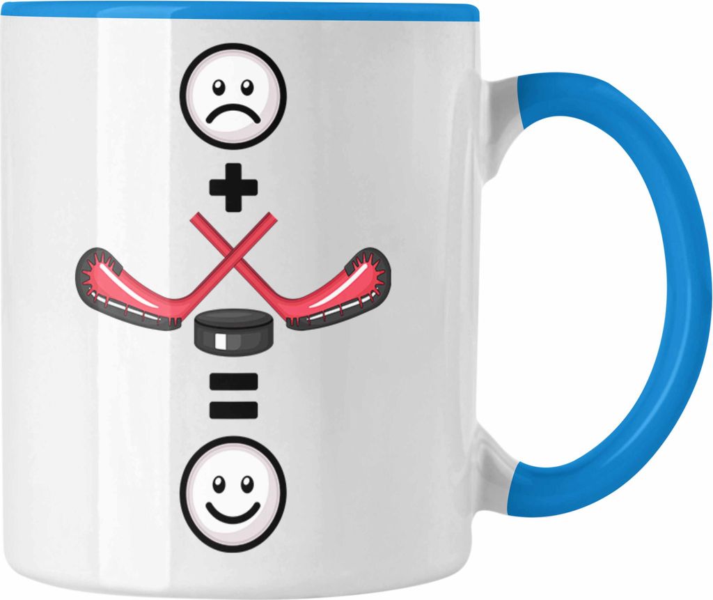 Trendation - Ice Hockey Tasse Geschenk für Ice Hockey Spieler :( + Eishockey = :) Lustige Geschenkidee Geburtstag (Blau)
