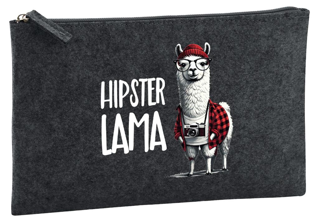 Huuraa Kulturbeutel Hipser Lama Comic Meme 1 Liter Charcoal Filz Kosmetiktasche Geschenkidee