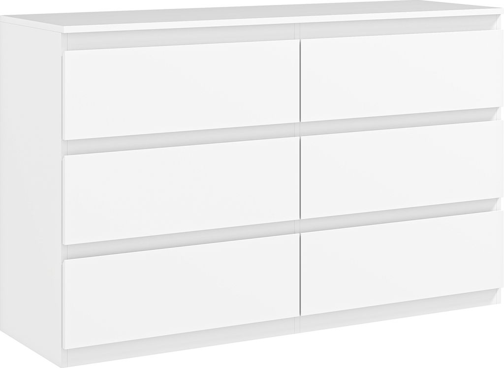 HOMCOM Kommode mit 6 Schubladen, Schlafzimmerkommode aus Holz mit rutschfesten Füßen, für Wohnzimmer, Esszimmer und Flur, 120 x 39 x 75 cm, weiß