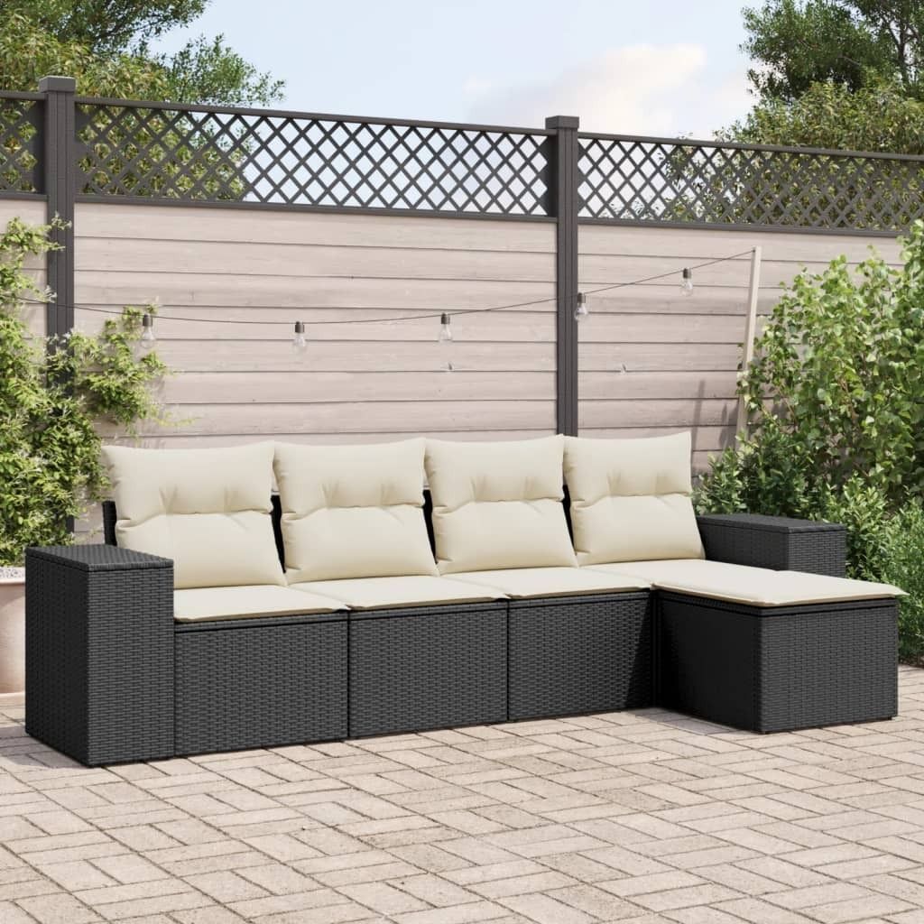 5-tlg. Garten-Sofagarnitur - mit Kissen Schwarz Poly Rattan - Sitzgruppe 3222485