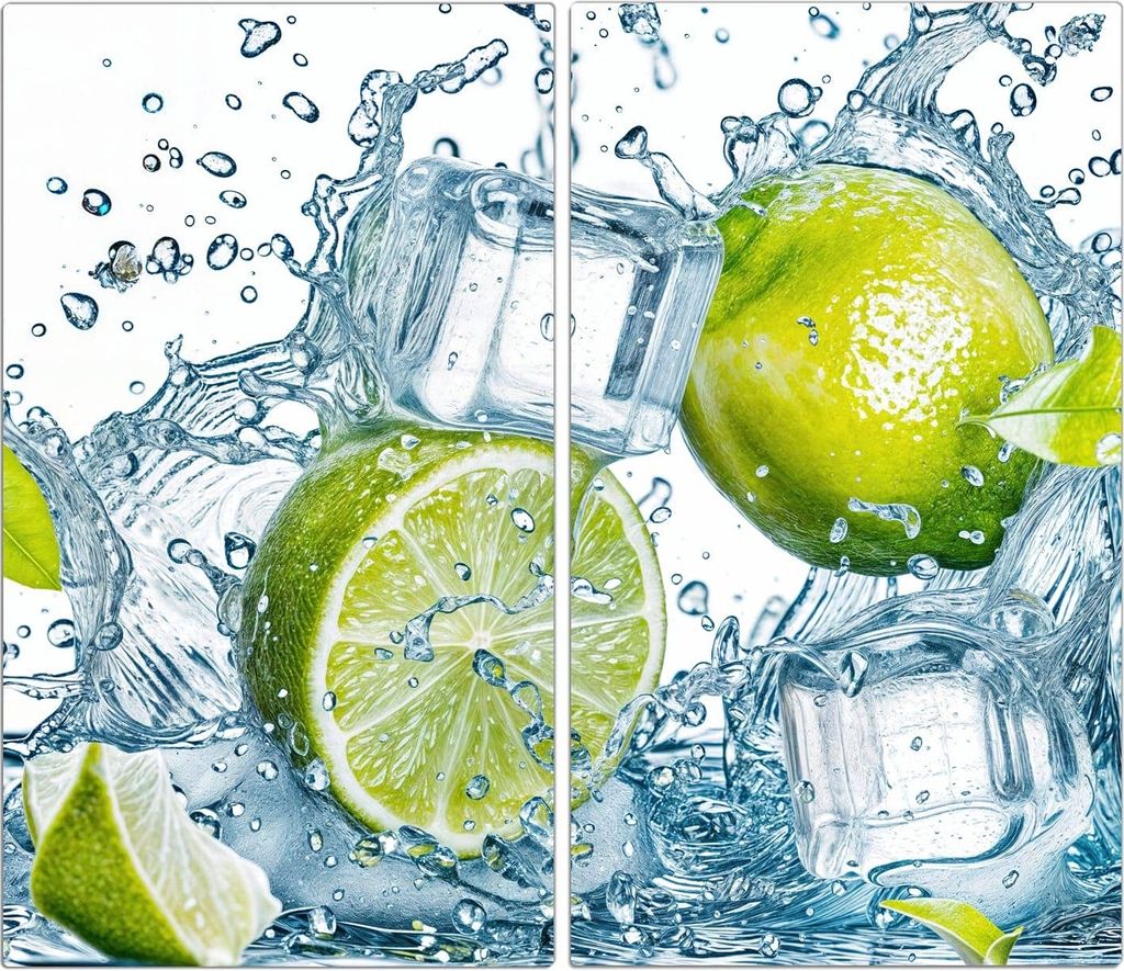 Spritzschutz Herdabdeckplatte Schneidebrett aus Glas Limetten Splashing 2-Teilig (60x52cm)