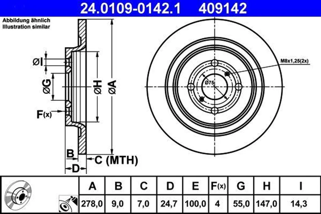Disque de frein arrière pour Toyota Yaris - Standard OE 424310D060 ATE