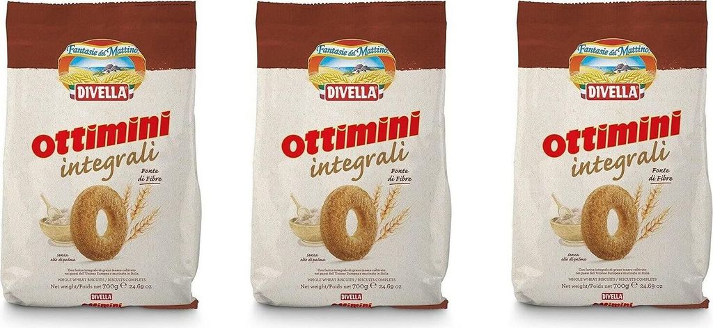 3x Divella Ottimini Integrali Vollkornkekse Kekse mit Vollkornmehl 700g Biscuits Cookies italienische Kekse