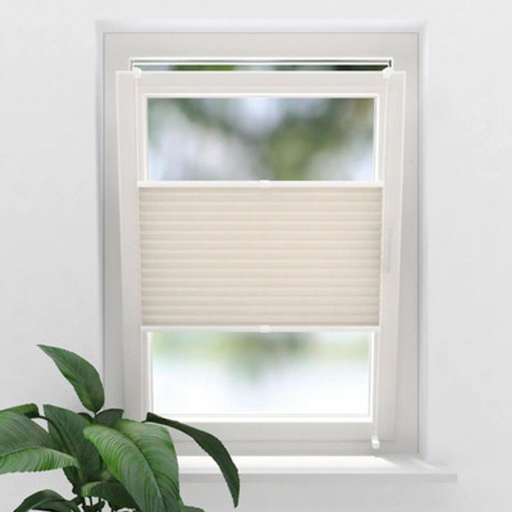 SOLUNA Faltenplissee mit Seitenverspannung ohne Bohren natur 100x240 cm