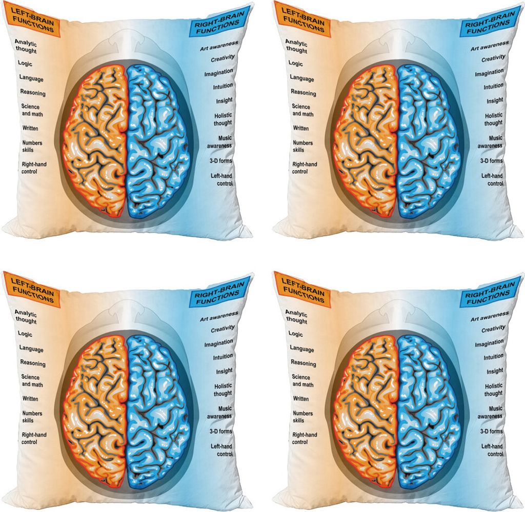 ABAKUHAUS Lehrreich Kissenbezug Set (4 Stück), Left Right Brain, Moderner Doppelseitiger Digitaldruck, 50 cm x 50 cm, Pale Blau Orange