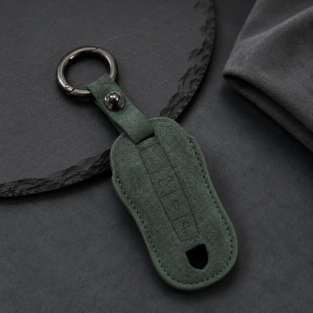 Alcantara Schlüsselhülle für Porsche Schlüssel Grün – Premium Schutzhülle mit Schlüsselring und Karabiner