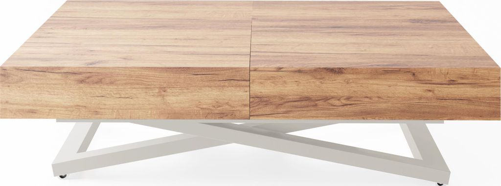 Couchtisch Höhenverstellbar Cavetta U - Esstisch 120-200x80x27-76 cm Craft Eiche mit Kaschmir Beige Gestell