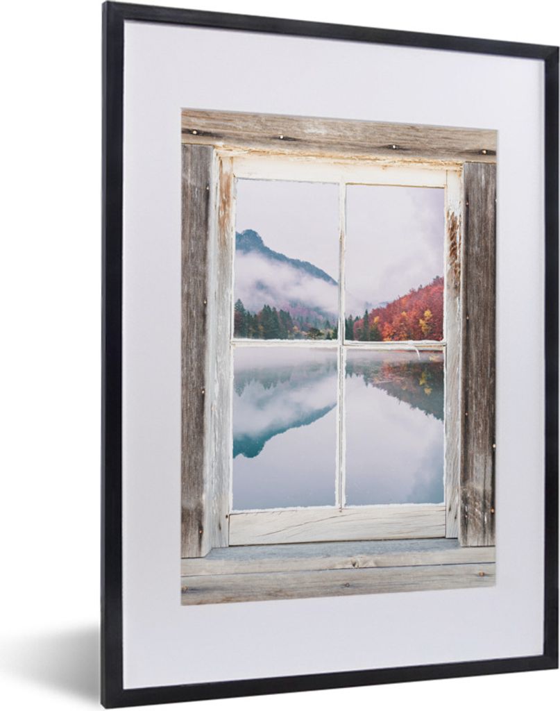 MuchoWow Gerahmtes Poster Aussicht - Herbst - Wasser 30x40 cm - Poster mit Schwarzem Bilderrahmen Wandposter Rahmen Foto Bilder - Wandposter Schl...