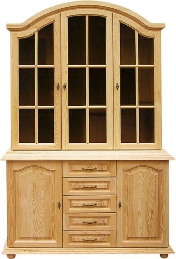 Regalschrank, Vitrine, 135 cm breit, Kiefer Holz-Massiv, Optik: Natur