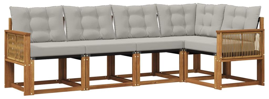 vidaXL Outdoor-Sofagarnitur mit Kissen 5 pcs Natürlich und Hellgrau