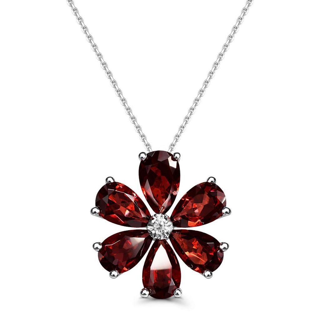925 Sterling Silber Halskette mit Diamant & Granat Anhänger Produktbild 