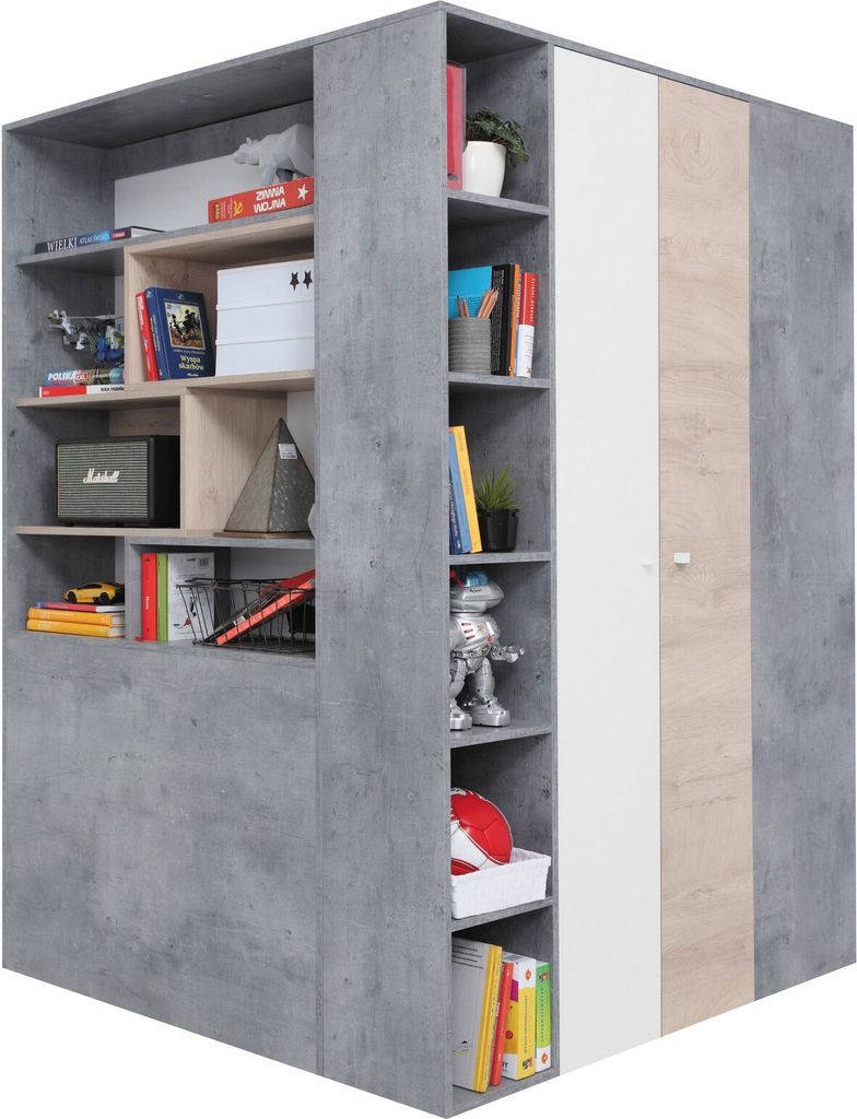 Furniture24 Eckkleiderschrank Sigma SI - 1 Garderobenschrank, Schrank, Garderobe, Begehbarer Kleiderschrank mit Beleuchtung, Kleiderstange und Schu...