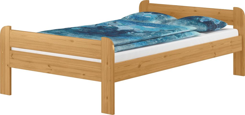 Breites Einzelbett 120x200 Kiefer Echtholz in Eiche gebeizt mit wählbarem Zubehör V-60.39-12Eohne Zubehör
