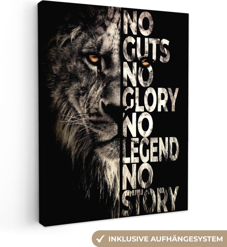 Wanddeko 60x80 cm - Löwe - Schwarz - Tier - Zitat - Motivation - Industrie, Deko, Deko Wohnzimmer, Bilder, Wanddeko