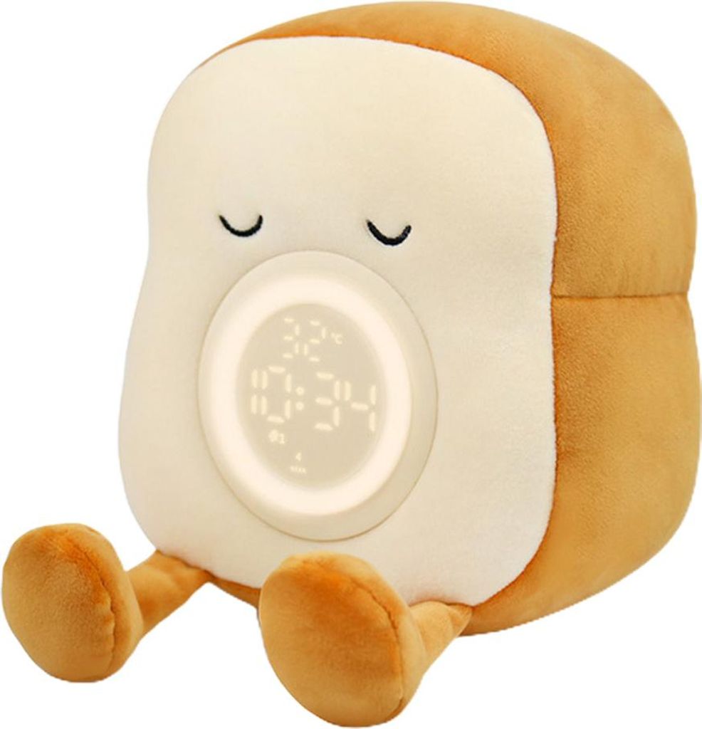 Nachttischlampe mit wiederaufladbarem und dimmbarem Wecker fürs Schlafzimmer, lustiges Toastbrot-Motiv