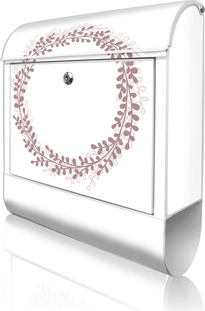 banjado Design Briefkasten Stahl weiß mit Zeitungsfach pulverbeschichtet "Blätterkranz" 38x46x12,5cm & 2 Schlüssel - Postkasten A4 Einwurf inkl....