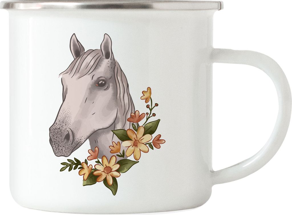 Pferd Emaile Tasse Pferde Hengst Stute Hobbie Freiheit Pferdeflüsterer Pferdeliebhaber Reiten Blumen