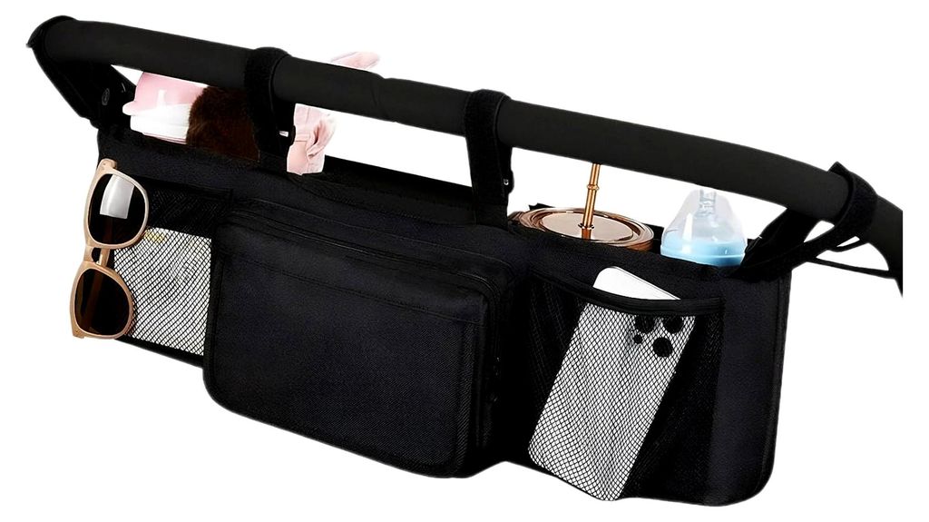Organizer für Doppelkinderwagen | Klappbar, leicht, 3 Fächer Aufbewahrung - Kinderwagen Organizer mit Getränkehalter | Für Reisen, täglichen G...