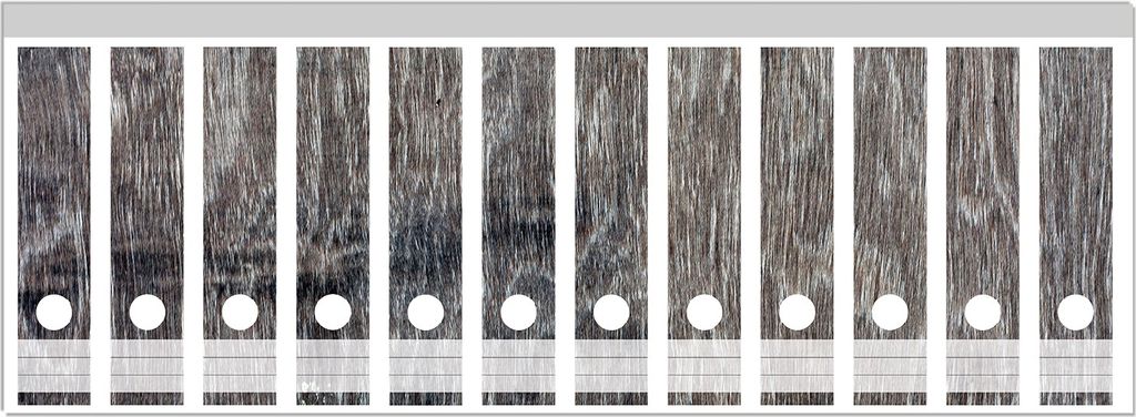 Wallario Ordnerrücken Sticker, selbstklebend für breite Ordner, 12 Stück, Motiv Holzmuster in grau, braun und schwarz