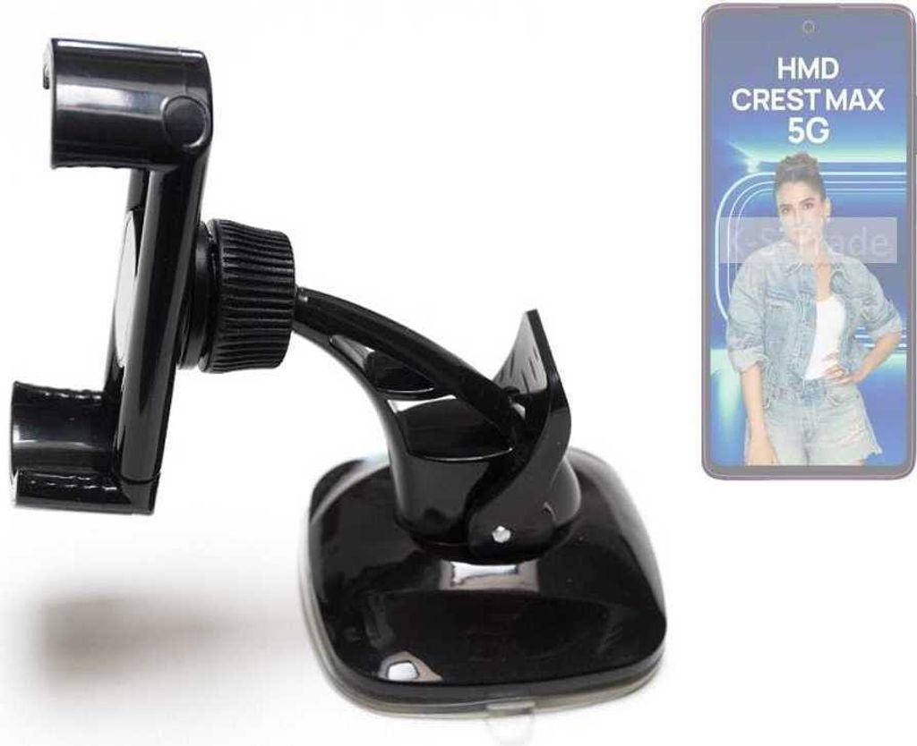 K-S-Trade kompakte Handy-Halterung Windschutzscheibe kompatibel mit HMD Crest Max 5G Armaturenbrett schwarz Autohalterung KFZ Halter