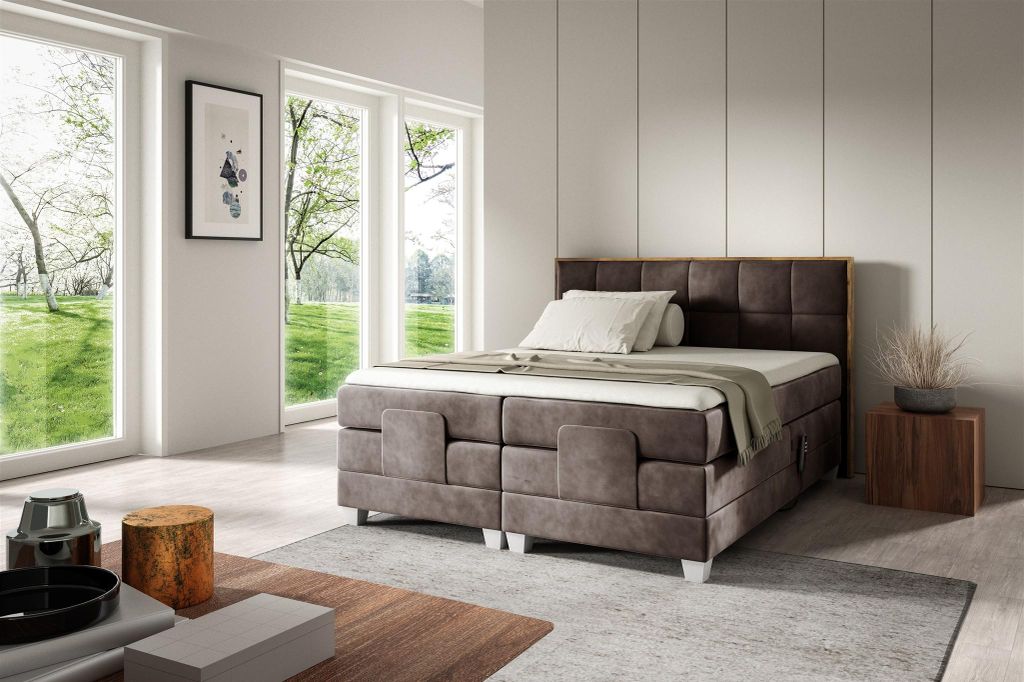 Boxspringbett Elektrisch Bett HENRY 140x200cm in Stoff Fresh Braun