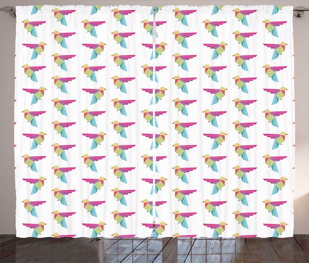 ABAKUHAUS Vogel Rustikaler Vorhang, Japanische Papierkunst Origami, Wohnzimmer Universalband Gardinen mit Schlaufen und Haken, 280 x 225 cm, Weiß ...