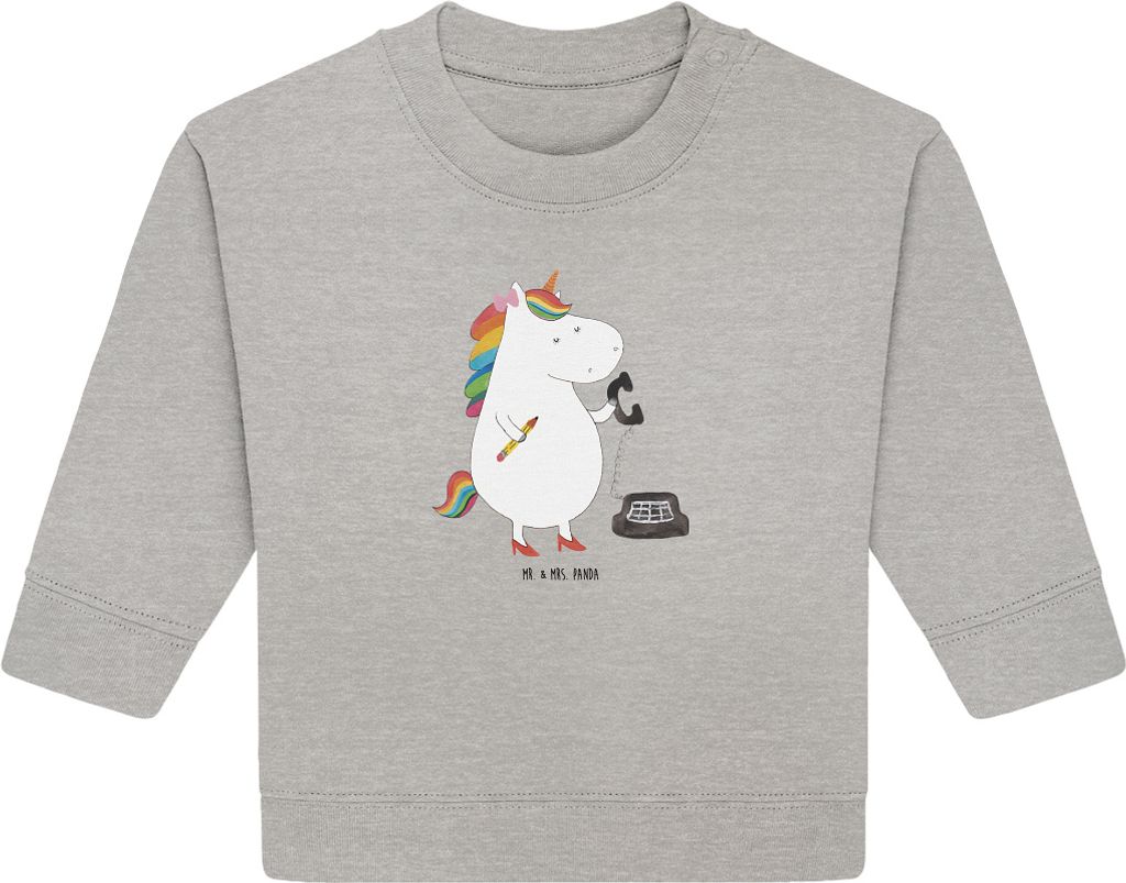 Mr. & Mrs. Panda Organic Baby Pullover Einhorn Sekretärin 12. - 18. Monat - Heather Grey - Geschenk, Unicorn, Bullover, Steuerkanzlei, Büro, Einh...