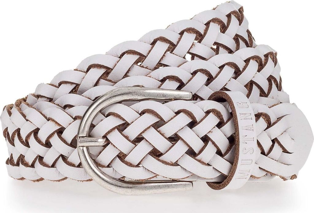 MUSTANG Leder Gürtel Braided Leather Belt W80 White weiß