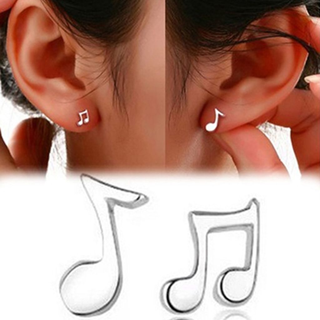 1 Paar Damen-Ohrstecker, Asymmetrie, Musiknoten, versilbert, Schmuck