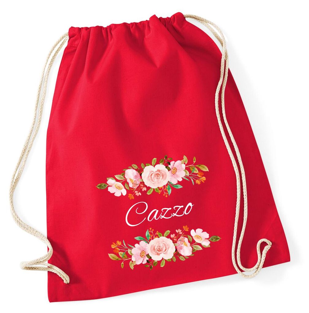 Huuraa Turnbeutel Cazzo italienisch Blumen 12 Liter Classic Red Baumwolle Rucksack Geschenkidee