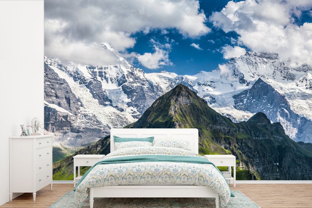 MuchoWow Fototapete für Wohnzimmer oder Schlafzimmer Wandtapete Vinyl Motivtapete Blick auf Mönch und Jungfrau am Schweizer Eiger - 360x240 cm ...