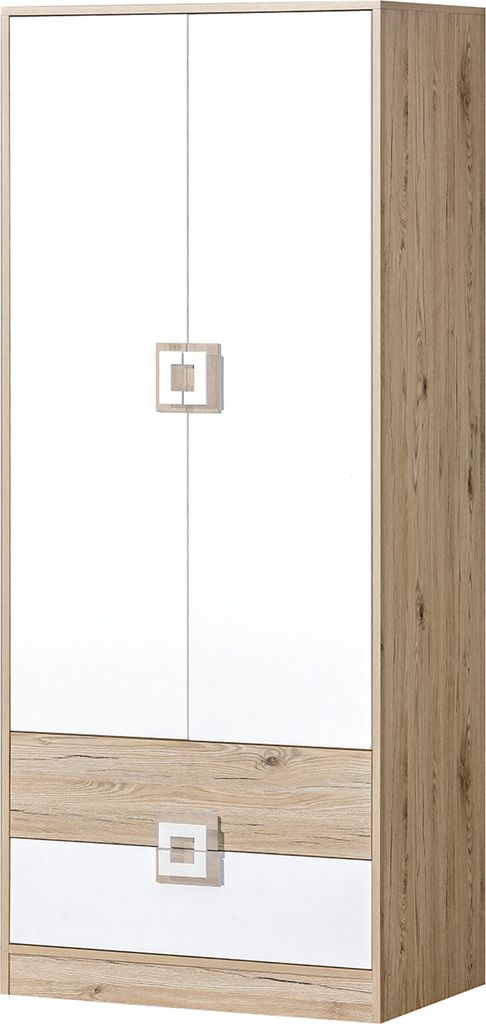 Minio, Kleiderschrank 80 cm, 2-trg., "Nimes", Eiche hell / weiß Farbe
