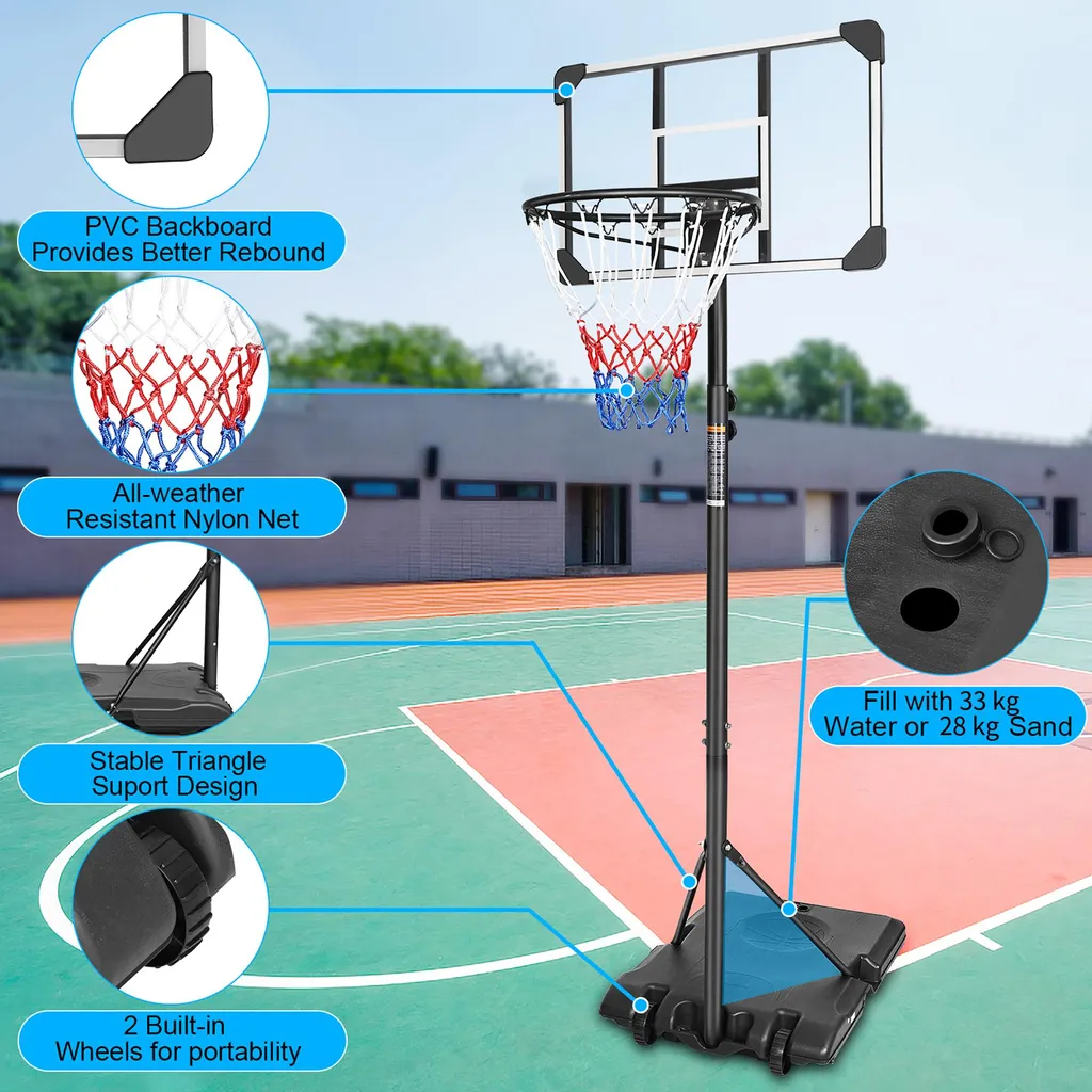 Équipement de basketball extérieur réglable avec support mobile robuste