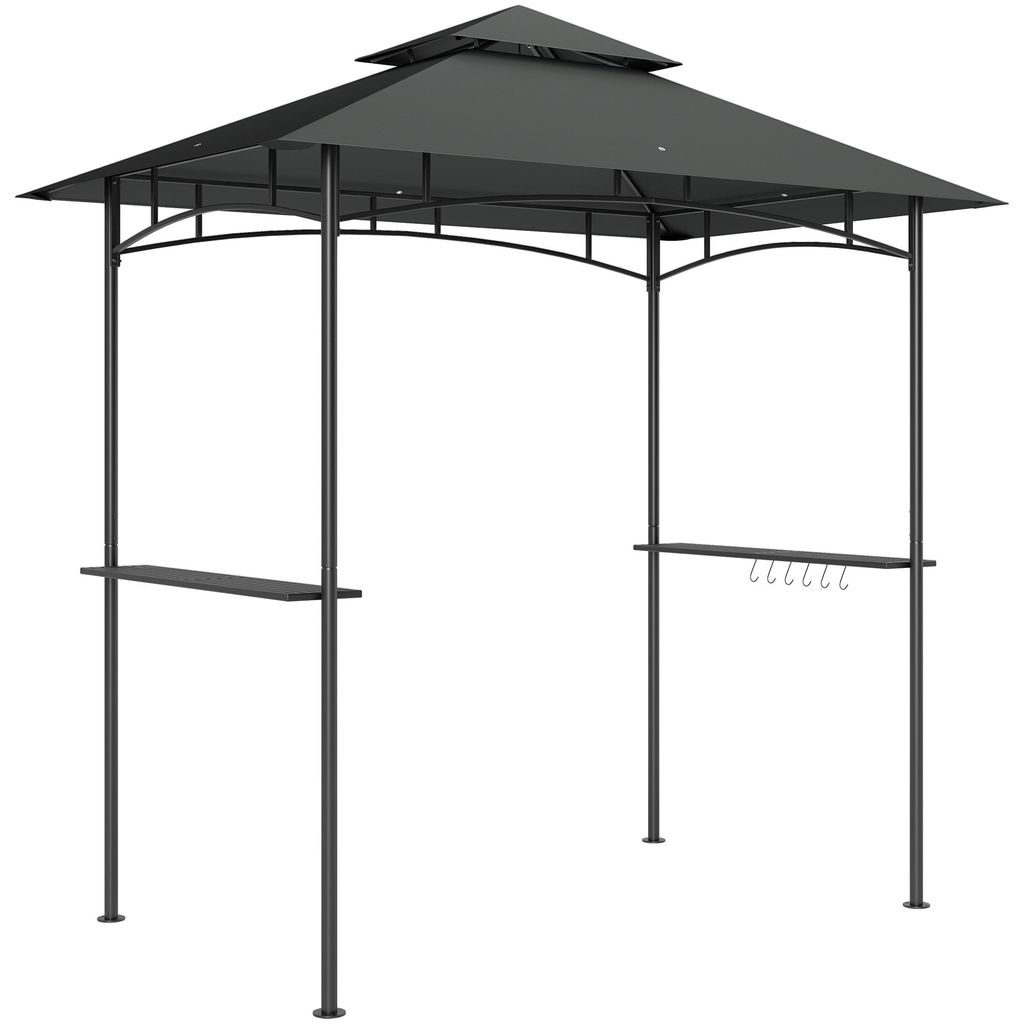 Grillpavillon mit LED 240x150x258cm – wasserabweisend & flammhemmend, Doppelschichtdach, Seitenregale, UV-Schutz, BBQ Pavillon, Dunkelgrau