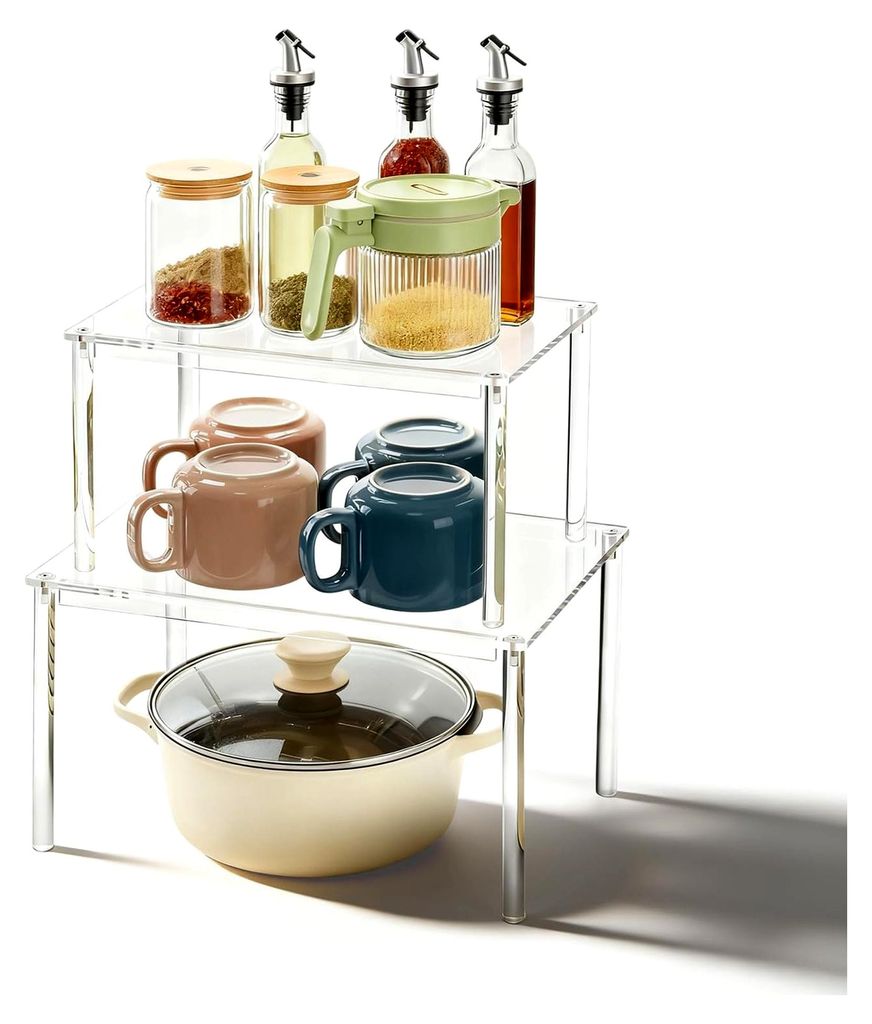 Küchen Organizer, 2 Stück, stapelbar, transparent, Acryl Schrankorganizer für Schminktisch und Schreibtisch