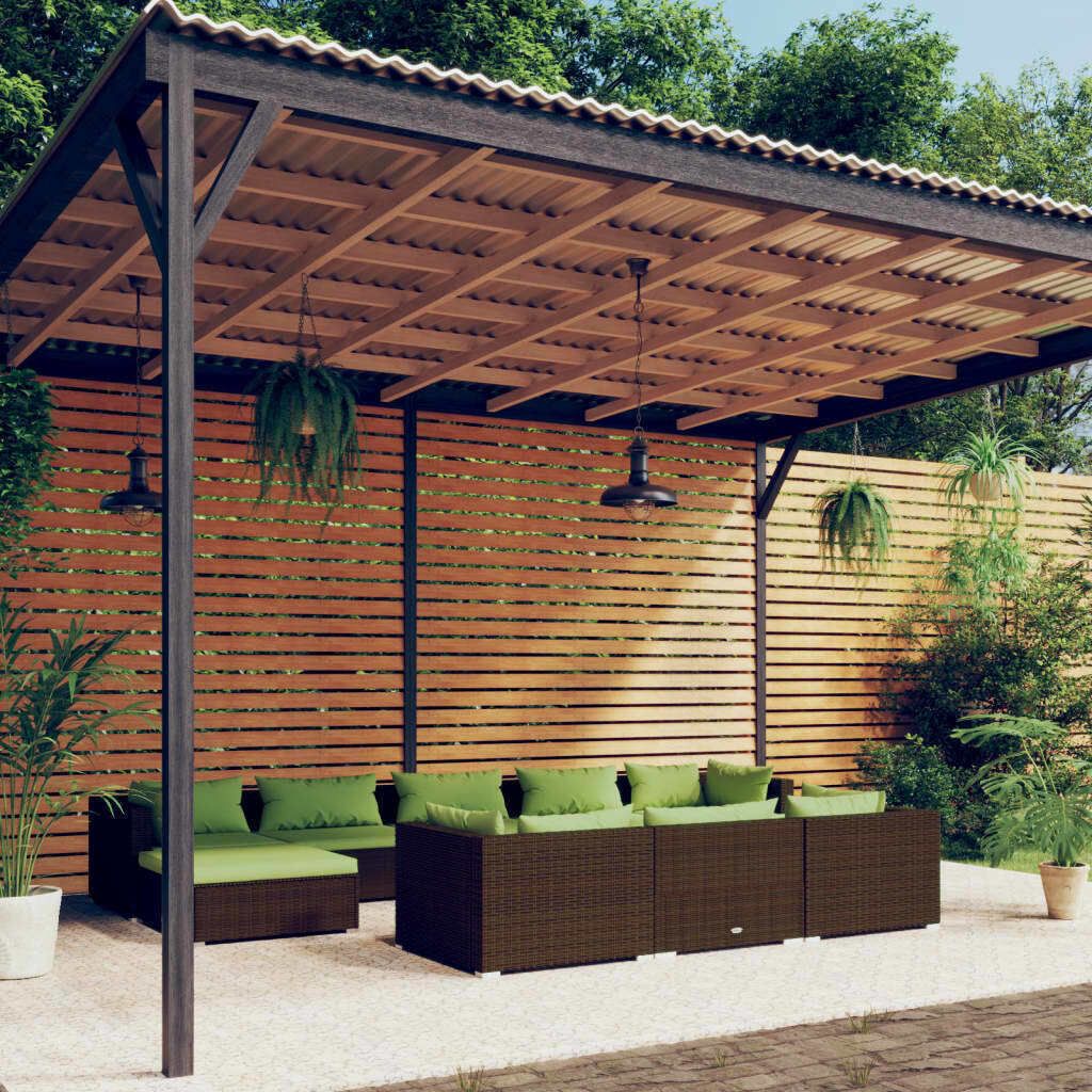 The Living Store 10-tlg. Garten-Lounge-Set mit Kissen Braun Poly Rattan
