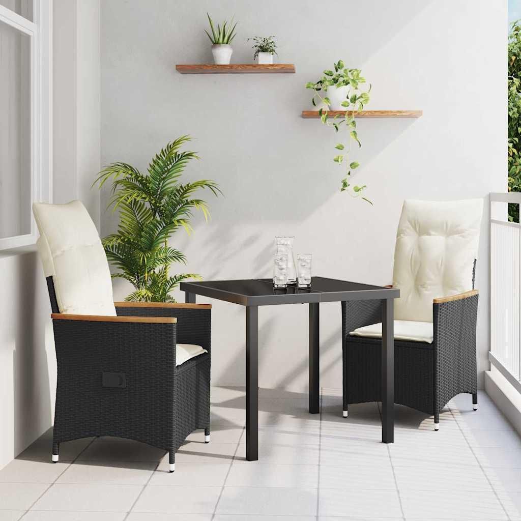 Maison Exclusive - Garten Essgruppe mit Kissen 3 pcs Schwarz Poly-Rattan