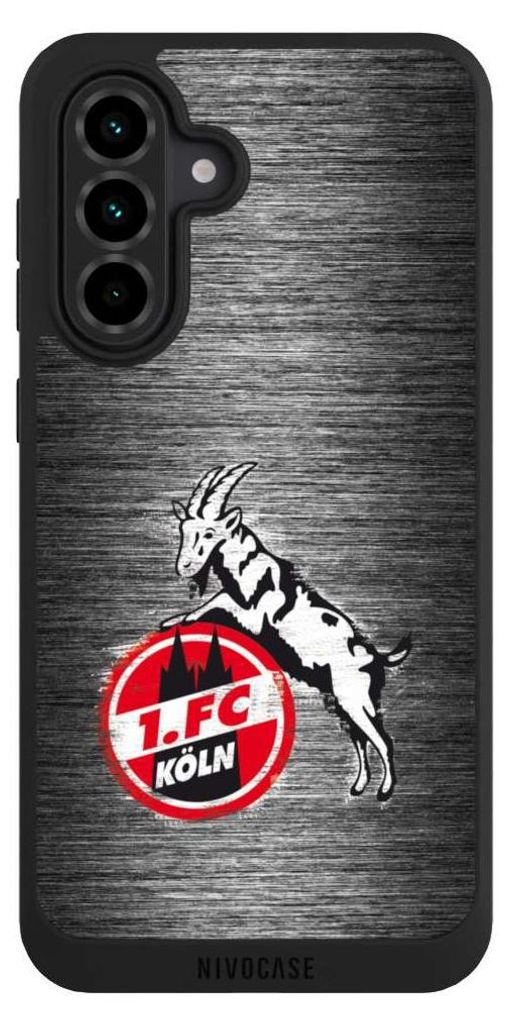 NIVOCASE Handyhülle für Samsung Galaxy A36 5G Hülle NIVOpure Case Schwarz 1. FC Köln Metallic Look Offizielles Lizenzprodukt