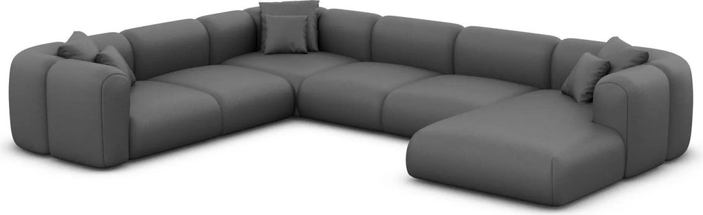 Echtleder U-Form XXL Wohnlandschaft Belio Dunkelgrau Rechts