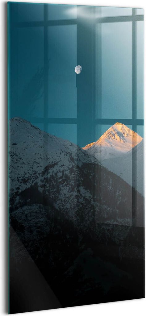 Designer Glasbild - Wandbild - Glas Bild - 60x120 cm - Sonnenuntergang In Den Bergen