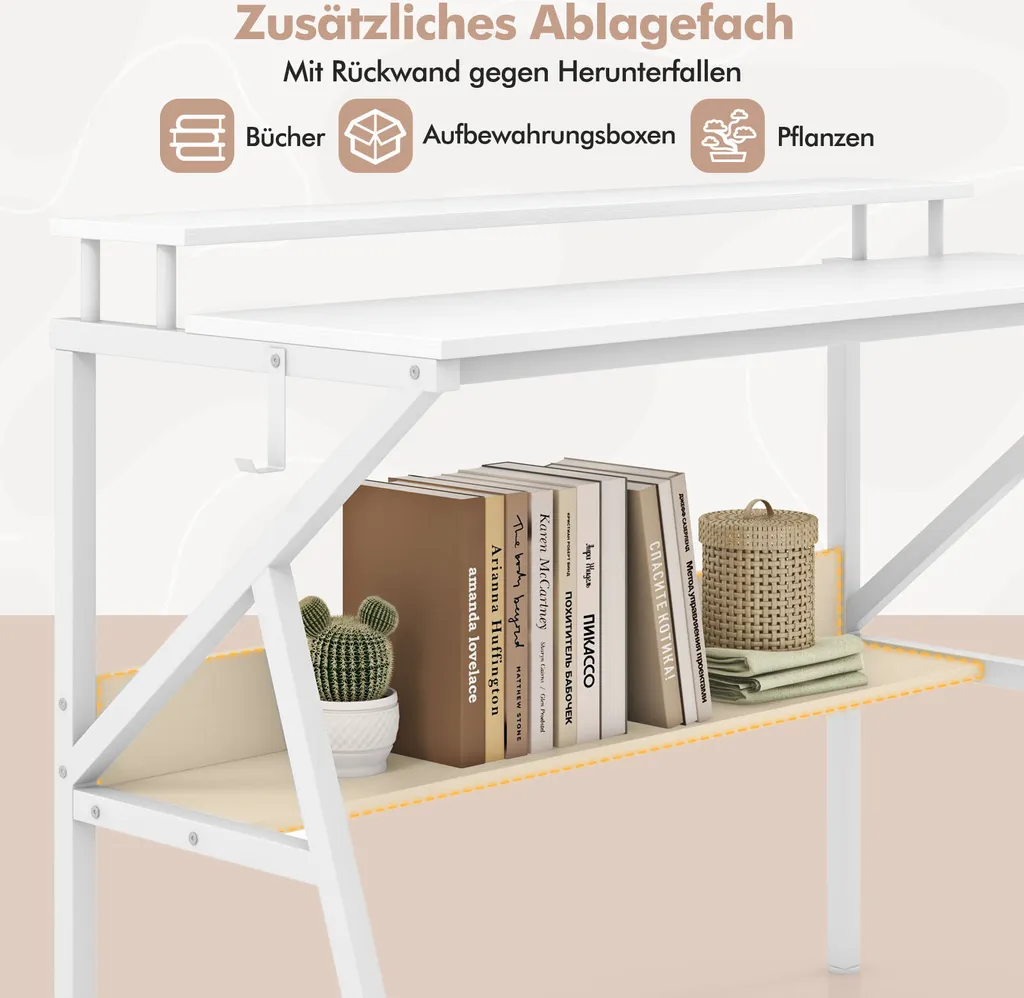 Table d'ordinateur 100x50cm pour petit espace - Bureau blanc avec rangements